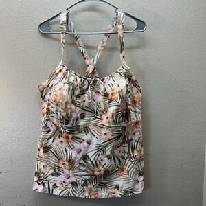 Lands End Tankini Swim Top Sz 20W Floral Underwire Bra Adjustable Summer Beach
